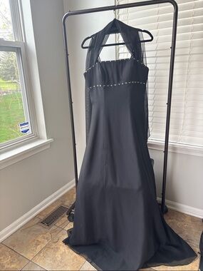 Alexia Designs Black Halter Maxi Dress with Beaded Trim